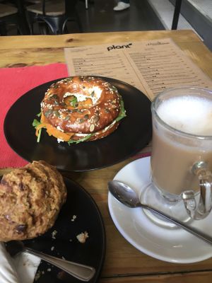 Lox bagel, muffin and chai at Plant in Cape Town