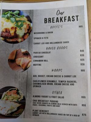 Breakfast menu at Plant in Cape Town