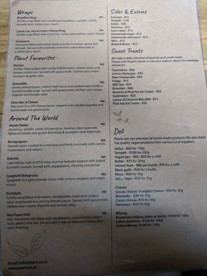 Menu different from the one on the website at Plant in Cape Town