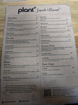 Menu different from the one of the website at Plant in Cape Town