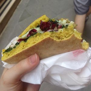 vegan mozzarella, spinach and mozzarella sandwich at Pizzeria L'Angelo in Venice