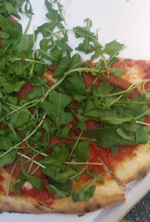 vegan salami and rocket at Pizzeria L'Angelo in Venice