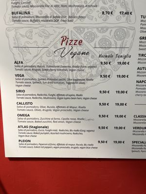 menue with 7 vegan options  at Pizzeria L'Angelo in Venice