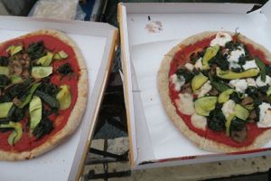 pizza with veggies & vegan cheese at Pizzeria L'Angelo in Venice