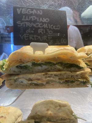 Vegan cheese, spinach and I think some vegan meat   at Pizzeria L'Angelo in Venice