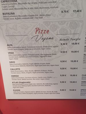 Vegan pizza menu - Pizzeria L'Angelo, Venice at Pizzeria L'Angelo in Venice