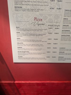 Vegan pizza menu at Pizzeria L'Angelo in Venice