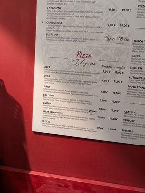 vegan section in the menu at Pizzeria L'Angelo in Venice