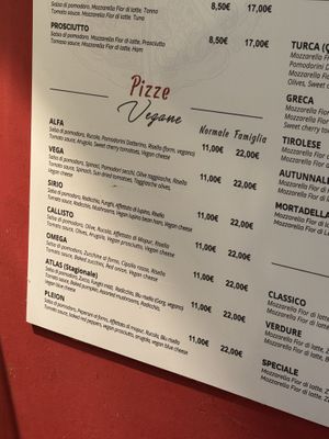 Pizza menu  at Pizzeria L'Angelo in Venice