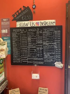 The menu at Pizzeria L'Angelo in Venice