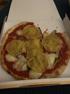 Vegan ham with vegan cheese pizza at Pizzeria L'Angelo in Venice