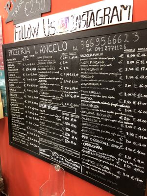 Menu at Pizzeria L'Angelo in Venice