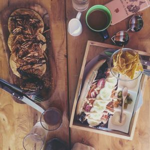 the vegan pancakes with chocolate ice cream and one of their baguettes  at Eat.Co Brunchrie in Koh Phangan