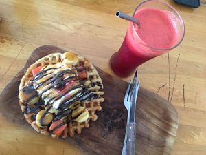 Naughty waffles and ABCG juice  at Eat.Co Brunchrie in Koh Phangan