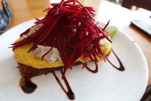 Bread with hummus, vegan feta and love. at Eat.Co Brunchrie in Koh Phangan