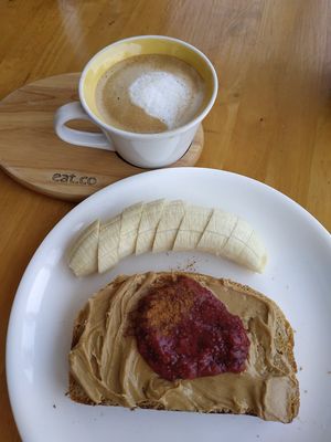 PBJ toast and latte with coconut milk 😍 at Eat.Co Brunchrie in Koh Phangan