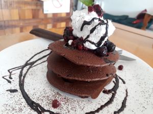 Double choco berry pancakes (summer special July '20) at Eat.Co Brunchrie in Koh Phangan