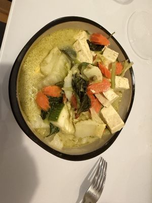 Green Curry with ricee  at Ayara Thai Street Cafe in St Augustine