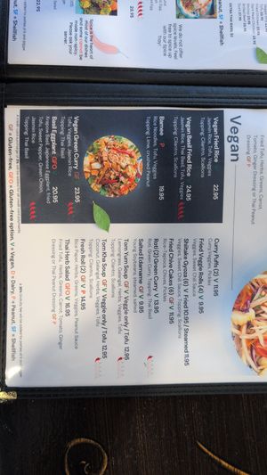 Vegan menu at Ayara Thai Street Cafe in St Augustine