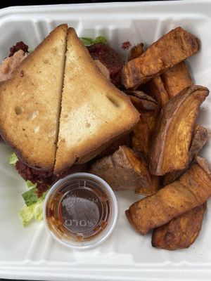 Beet burger with gluten free bread at Green Leaf in Framingham