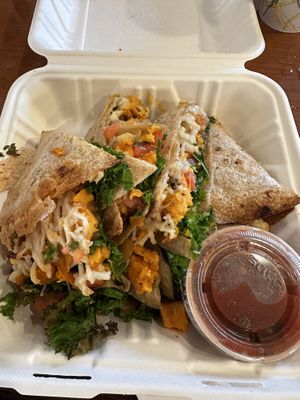 Sweet Potato Vegan-Cheese Quesadillas (can be real cheese, if you like!)  at Green Leaf in Framingham