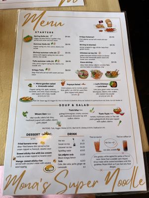 Vegan options clearly marked with green leaf   at Mona's Super Noodle in Baltimore