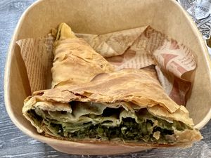 spanakopita- spinach and leek pie  at Yiayias Little Kitchen @ Raigmore Motel in Inverness