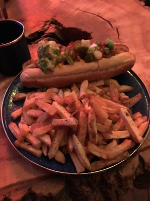 I forget which hot dog this was but it was vegan haha at The Black Lodge - Kingsway in Vancouver