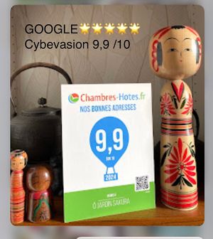 5/5 on Google
9,9/10 on Cybevasion / chambres-hotes.fr
4,9/5 on Gites de France at Ô Jardin Sakura B&B in Val-couesnon