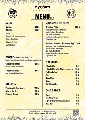 Menü, Türkçe at Ayrışım Kitabevi Kafe in Istanbul