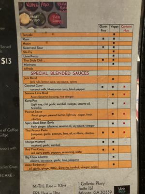 Menu at Big Chow Grill in Atlanta