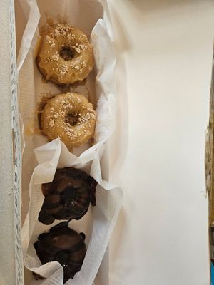 Maple vanilla and double chocolate donuts at Parlor Doughnuts in Bolingbrook