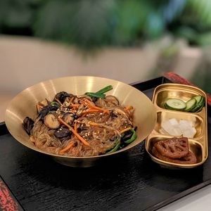 Vegan Mushroom Japchae at Two Cranes in Central Singapore