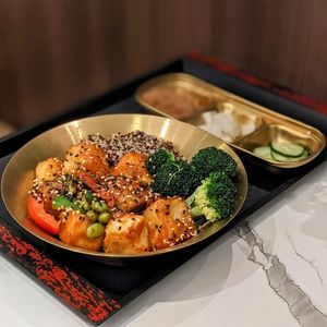 Vegan Tofu Rice Bowl at Two Cranes in Central Singapore