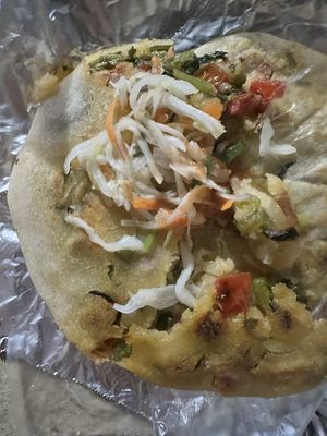 With cabbage, all veggies  at Pupusería La Ceiba in Santa Ana