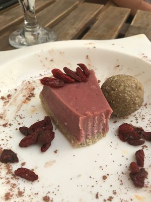 strawbery raw cheesecake at Rawcha in Prague