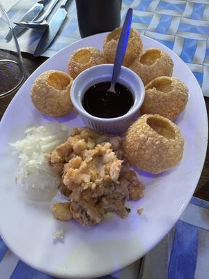 Vegan pani puri  at Bites of India Botanic in Belfast