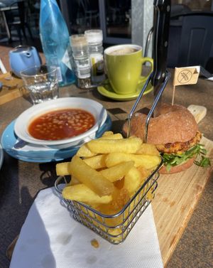 Roquette Man vegan burger with gluten free bread option.  at The Butter Factory Cafe  in Shepparton