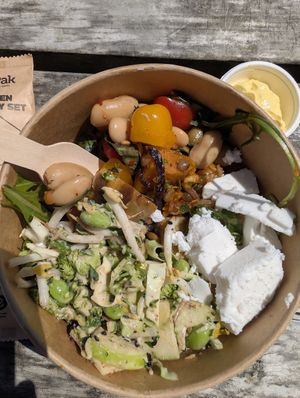 Mixed salad with vegan feta at Alchemy & Storm in Hokitika