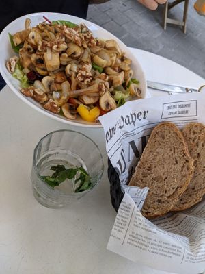 Warm mushroom tofu salad at Alma Cafe in Tel Aviv
