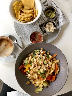 My full meal which I got as a lunch special. A bit too much food so I brought home leftovers.  at Alma Cafe in Tel Aviv