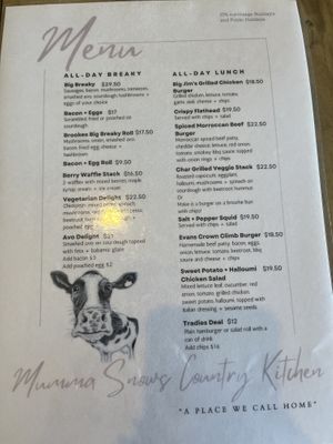 Menu  at Mumma Snow's Country Kitchen  in Tarana
