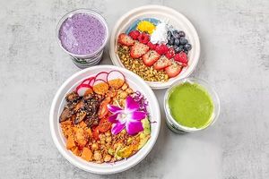 Veggie Foodie Bowl + Earthing Smoothie + Purple Rain Smoothie made at Vegan Foodie Bowl  at Vegan Foodie Bowl in Glendale