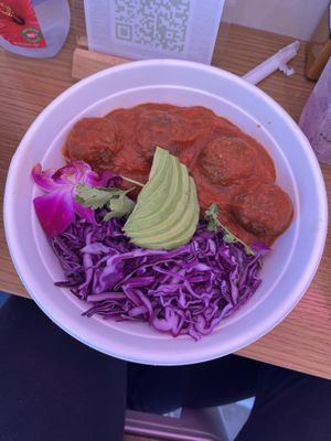 Some bowl with meatballs (forgot the name sorry 😅)  at Vegan Foodie Bowl in Glendale