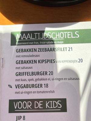 Vega menu  at De Griffel Ameland in Ameland