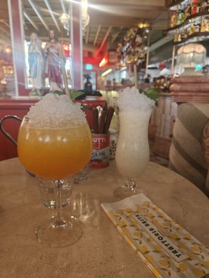 Two of the non alcoholic drinks. One with coconut and one with passion fruit. at Basta  in Uppsala