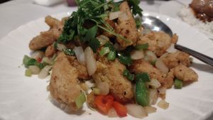 Salt & pepper seitan - reminded me of KFC original recipe (but without the grease & animal cruelty) at Chef Bo's Green Garden Restaurant in Lake Zurich