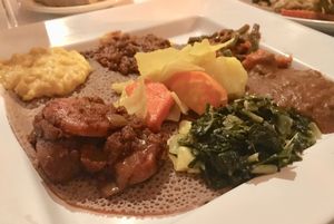Veggie Platter of Ethiopian Goodness on Injera at DAS Ethiopian in Washington