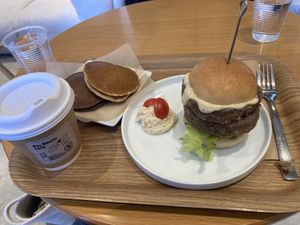 Double truffle burger, chocolate dorayaki, matcha & anko dorayaki  at Vee Sweets CAFE in Yokohama