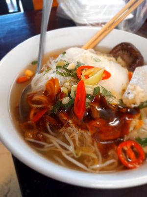 My massive hu tieu for take away. Eating at home at Hủ tíu Chay in Ho Chi Minh City